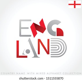 England : Country name with mixed alphabets isolated on white background : Vector Illustration