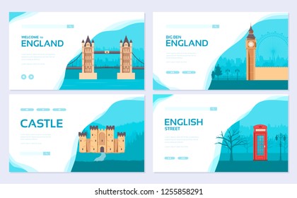 England country ornament travel tour concept. London traditional brochure card set. Ethnic template of flyear, web banner, ui header, enter site. Layout invintation modern