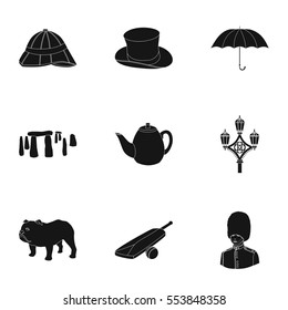 England country set icons in black style. Big collection of England country vector symbol stock illustration
