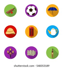 England country set icons in flat style. Big collection of England country vector symbol stock illustration