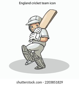 England Cricket Team Icon Dynamic Cartoon Design