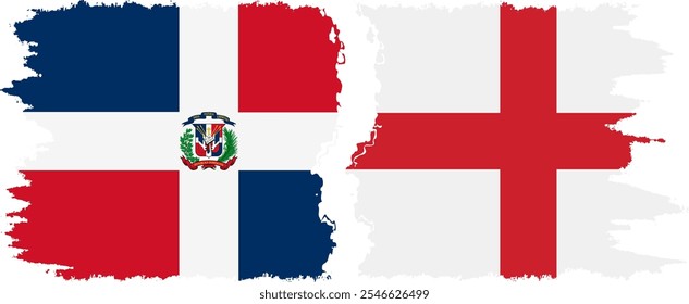 England and Dominican Republic grunge flags connection, vector