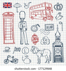 England doodle set, Sketchy illustration hand drawn, vector object isolated, London object