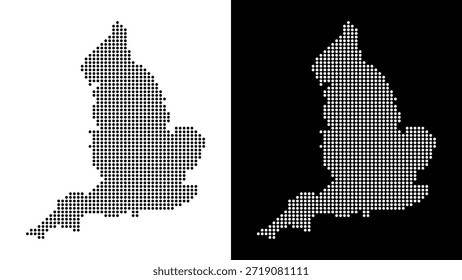 Mapa punteado de Inglaterra en blanco y negro. Ilustración de punto geográfico mínimo.