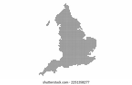 England Punktkarte mit Grunge Textur in Punktstil. Abstrakte Vektorgrafik einer Landkarte mit Halbfone-Effekt für Infografik. 