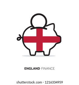 England economic concept. Piggy bank with national flag.