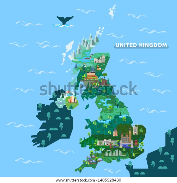 England English Scotland Ireland Map Famous Stock Vector Royalty