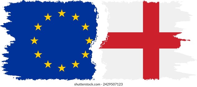 England and European Union grunge flags connection, vector