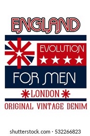 england evolution original vintage denim,t-shirt print poster vector illustration