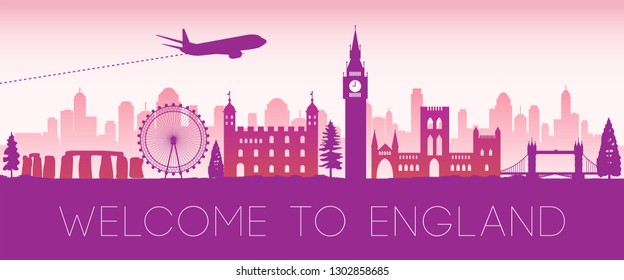 England famous landmark pink silhouette design,vector illustration