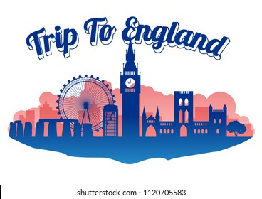 England famous landmark silhouette style on island 