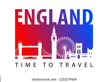 England famous landmark silhouette style,blue and red gradient,vector illustration,flag color design