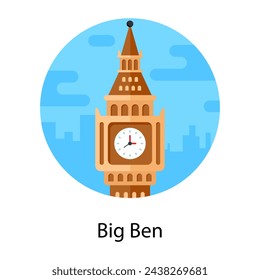 An england famous tower, big ben, clock tower, flat icon