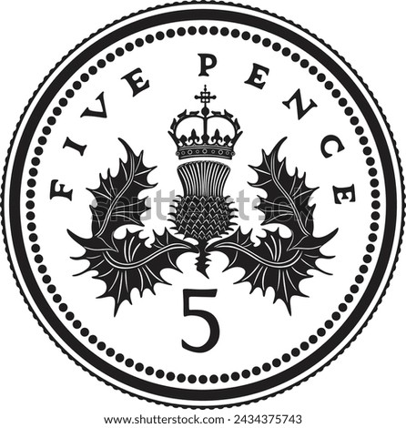 England five pence coin vector silhouette in black color	
