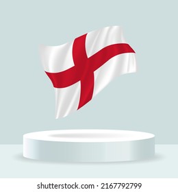 England flag. 3d rendering of the flag displayed on the stand. Waving flag in modern pastel colors. Flag drawing, shading and color on separate layers, neatly in groups for easy editing.