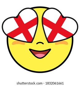 England Flag Button. Patriotic Smile In Hearts Glasses. Emoji Icon Isolated On White Background.