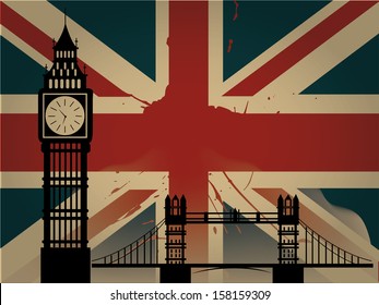 the england flag with colors and big ben