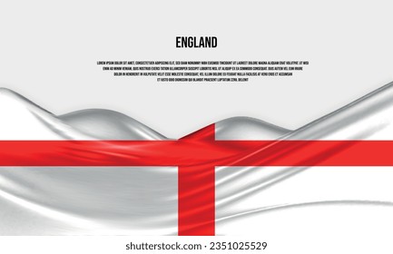 Diseño de la bandera inglesa. Bandera de Inglaterra ondulante hecha de satén o tela de seda. Ilustración vectorial.