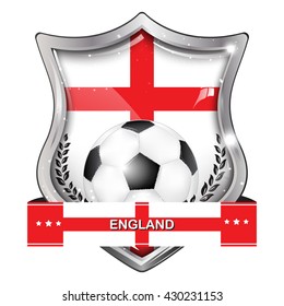 England flag elegant shiny icon / button / label with soccer ball.