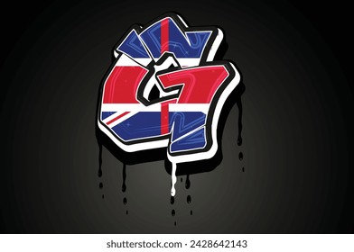 England Flag G Hand Lettering Graffiti alphabet vector template