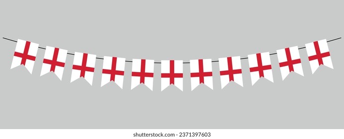 Marisma de bandera de Inglaterra, colgantes de amarre, cadena de banderas triangulares, elemento decorativo vectorial