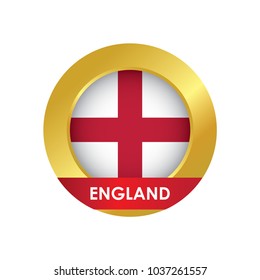 England flag Icon button with golden circle, vector illustration
