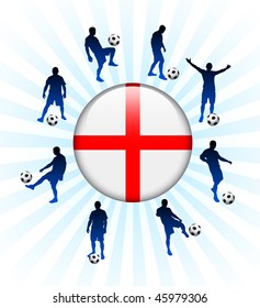 England Flag Icon on Internet Button with Soccer Players Original Vector Illustration