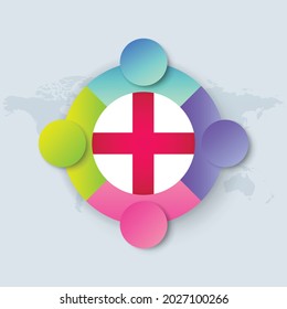 England Flag with Infographic Design isolated on World map. Vector illustration.