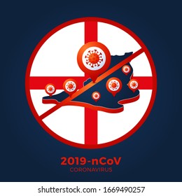 England flag isometric map Sign caution coronavirus. Stop 2019-nCoV outbreak. Coronavirus danger and public health risk disease and flu outbreak. Pandemic medical concept. Vector illustration.