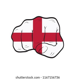 England flag on a clenched fist. Strength, Power, Protest concept