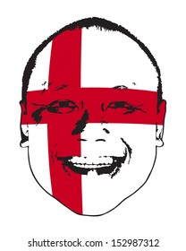 An England flag on a face, isolated against white. 