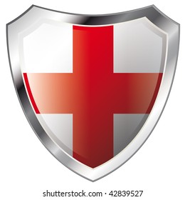 england flag on metal shiny shield vector illustration. Collection of flags on shield against white background. Abstract isolated object.