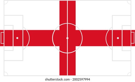 England flag over football soccer field vector illustration. Coach table for tactic presentation for players. Sport strategy view. Supporter fan national symbol.