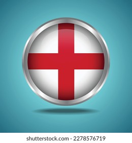 The England flag. Round glossy. Silver frame. Isolated on color gradient background