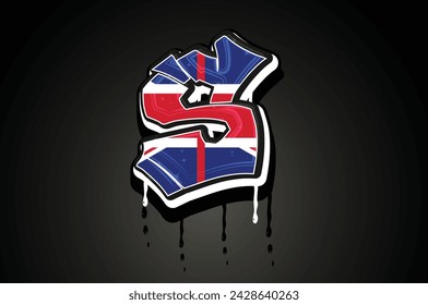 England Flag S Hand Lettering Graffiti alphabet vector template