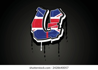 England Flag U Hand Lettering Graffiti alphabet vector template