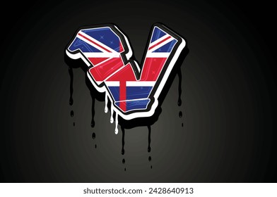 England Flag V Hand Lettering Graffiti alphabet vector template