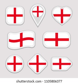 England flag vector set. Collection of english national flags stickers. Isolated icons.Wallpaper. Web, sports pages, patriotic, school, travel, geographic, cartographic design elements.