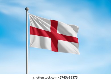 England flag waving on pole against clear sky background.