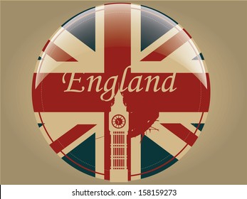 The England Flag Within A Circle With The White Silhouette Of The Big Ben