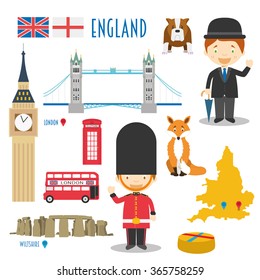 England Flat Icon Set Travel and tourism concept. Vector illustration