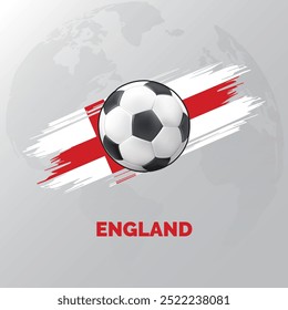 England Football with England Flag and World Map behind them. isolated on white background