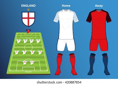 England football jersey template. Formation infographic. Vector Illustration.