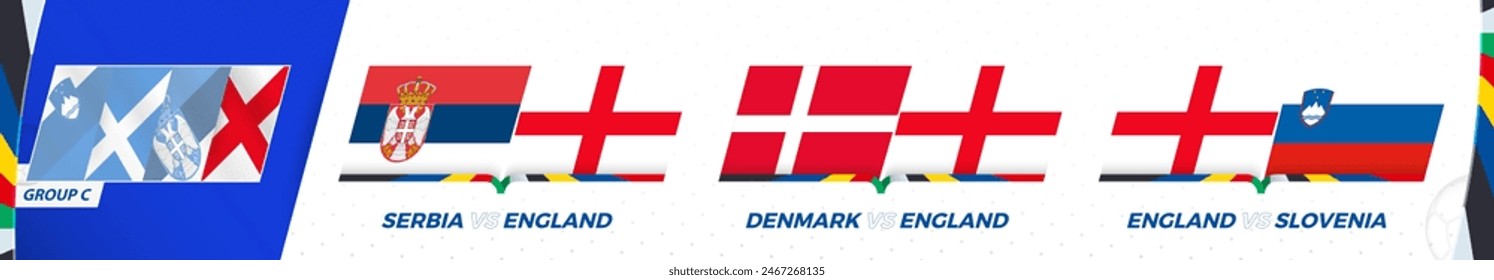 England football team games in group C of International football tournament. Sport vector icon set.