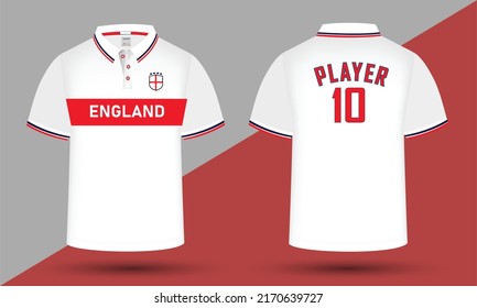 England Football team jersey Design along with the England flag and icon. Men's polo shirt design.