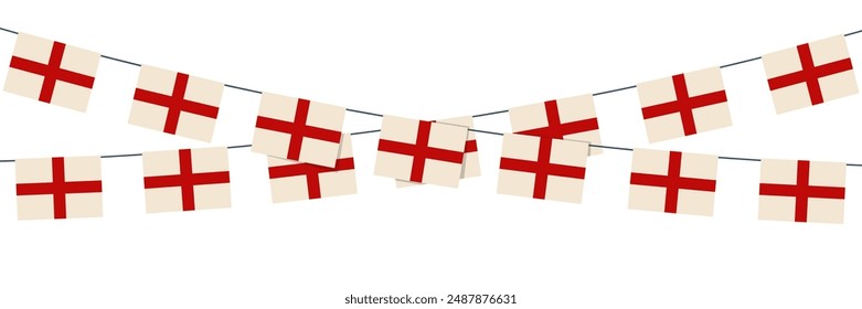 Bandera de la guirnalda de Inglaterra sobre fondo blanco. Colgar bunting para la celebración de Inglaterra Anuncio de Plantilla.