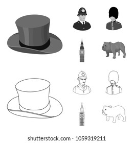 England, gentleman, hat, officer .England country set collection icons in outline,monochrome style vector symbol stock illustration web.