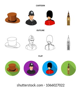 England, gentleman, hat, officer .England country set collection icons in cartoon,outline,flat style vector symbol stock illustration web.