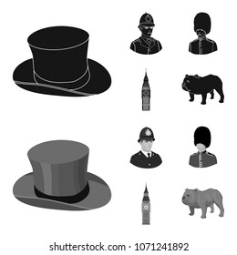 England, gentleman, hat, officer .England country set collection icons in black,monochrom style vector symbol stock illustration web.