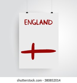 England. Hand drawn illustration with text and flag on white background.